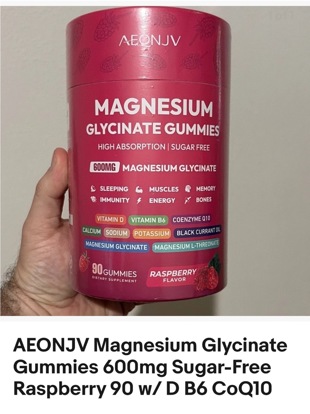 2 Magnesium Glycinate Gummies 600mg Sugar-Free Raspberry - 90 Count